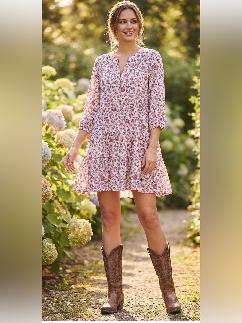 Camaïeu Floral Baby Doll Mini Dress - Soft Pink & White - Size Small